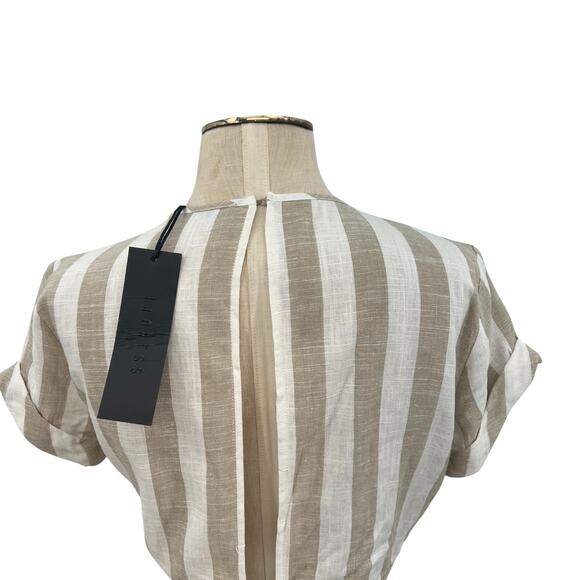 Lioness Fazio Skirt Set Tee Shirt Pinstripe Neutral Linen Nude White Size Medium - Picture 11 of 16